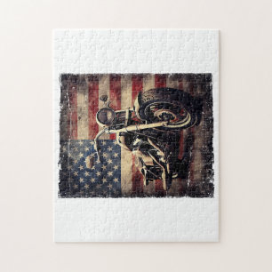 Puzzle Vintage Motorcycle USA Drapeau Retro Biker América