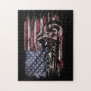 Puzzle Vintage Motorcycle USA Drapeau Retro Biker, Motorc