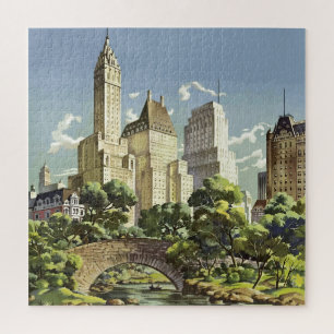 Puzzle Vintage New York City Travel Scenic Illustration