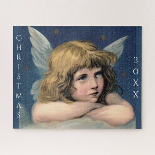 Puzzle Vintage Noël Ange Enfant Blanc Ailes Indigo