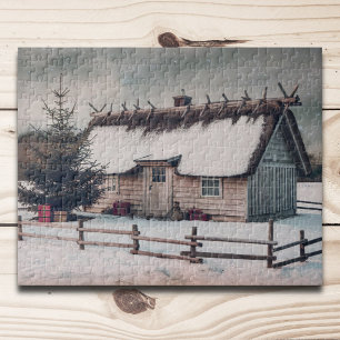 Puzzle Vintage Noël hiver Scène avec Cabine