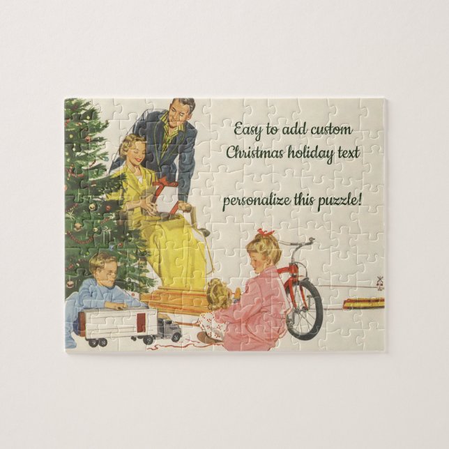 Puzzle Vintage Noël matin, présentation d'ouverture famil (Horizontal)