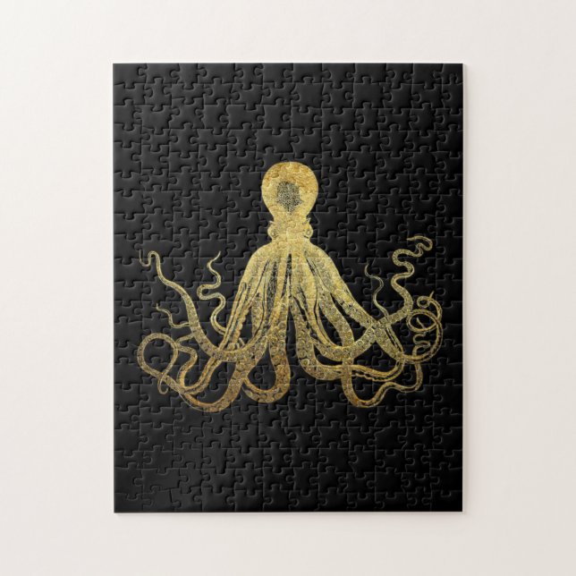 Puzzle Vintage Octopus Gold Black Enk Côtier Nautique (Vertical)