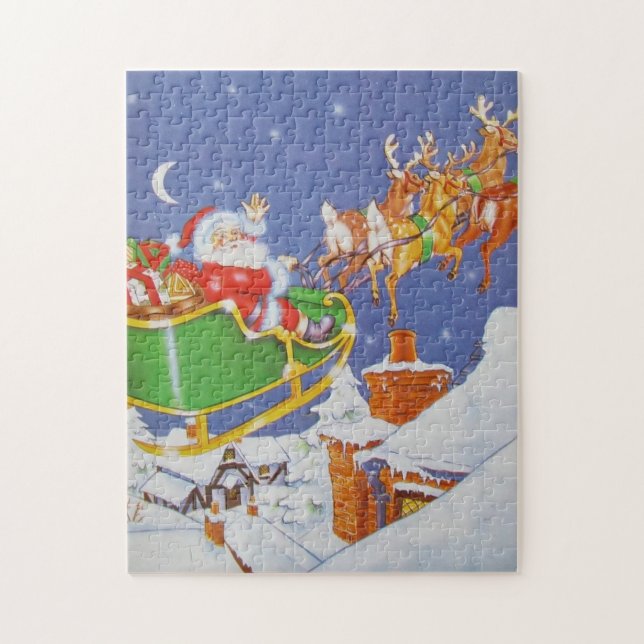Puzzle Vintage Père Noël Sleigh (Vertical)