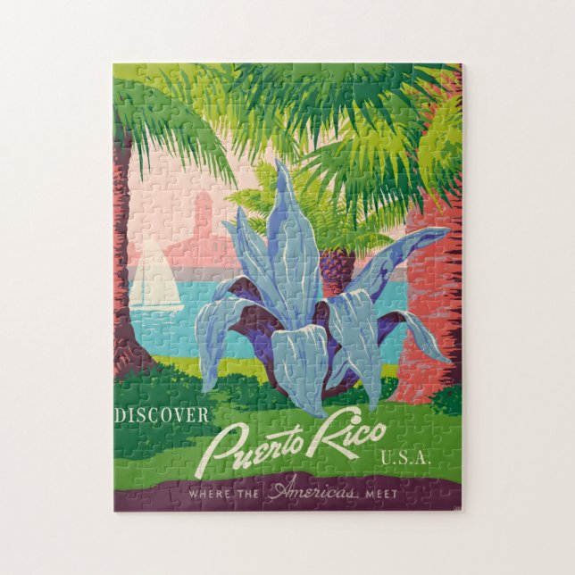 Puzzle Vintage Porto Rico Travel Art Illustration (Vertical)