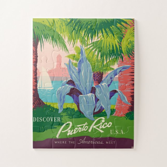 Puzzle Vintage Porto Rico Travel Art Illustration (Vertical)