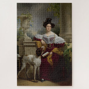 Puzzle Vintage portrait géorgien lecture dame chien