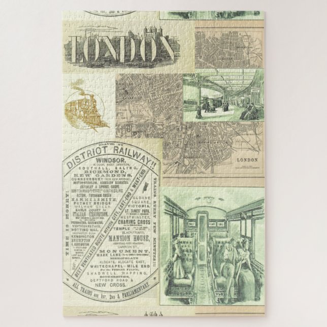Puzzle Vintage Railroad Newspaper Publicités Collage (Vertical)