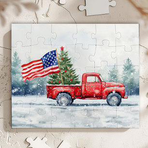 Puzzle Vintage Red Christmas Truck Arbre de Noël