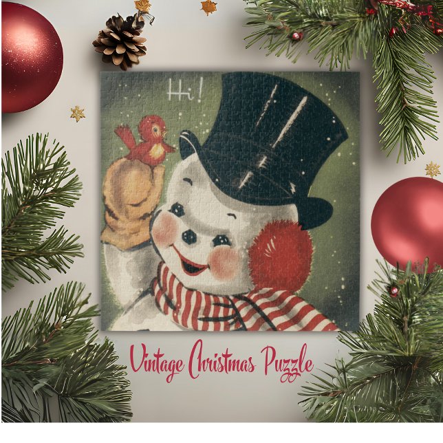 Puzzle Vintage Retro Happy Snowman Holiday (Vintage Retro Happy Snowman Holiday Jigsaw Puzzle)