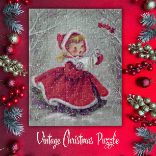 Puzzle Vintage Retro Noël Fille de coiffure en neige