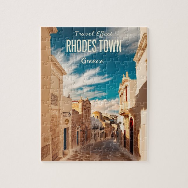 Puzzle Vintage Rhodes Town Grèce Travel Art (Vertical)