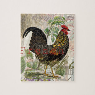 Puzzle Vintage Rooster French Collage Art