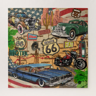 Puzzle Vintage Route 66, affiche nostalgique.