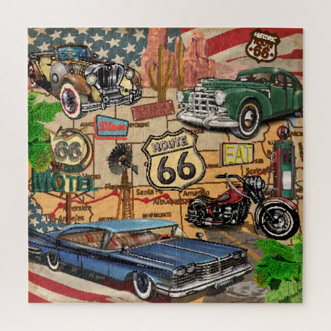 Puzzle Vintage Route 66, affiche nostalgique. (Vertical)