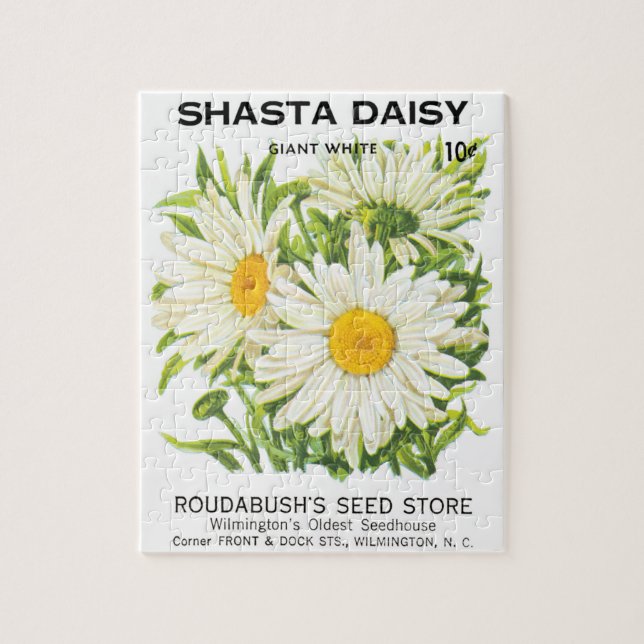 Puzzle Vintage Seed Packet Art, Shasta Daisy Flowers (Vertical)