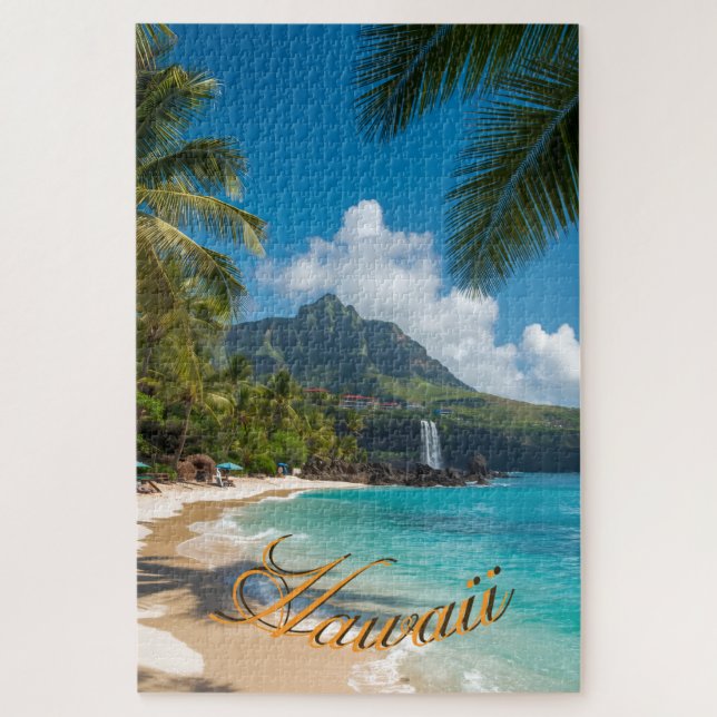 Puzzle Vintage Style Hawaiian Blue Sea Palms Sky Travel (Vertical)