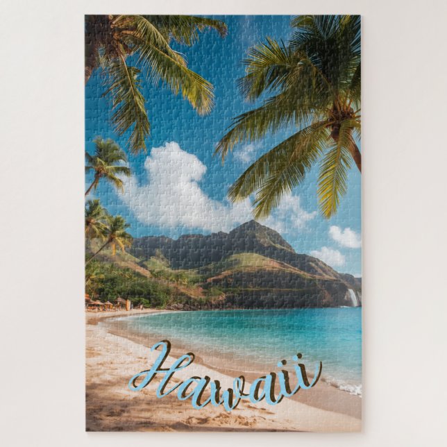 Puzzle Vintage Style Hawaiian Blue Sea Palms Sky Travel (Vertical)