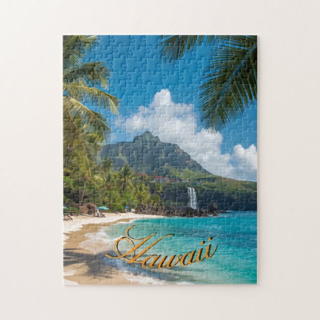 Puzzle Vintage Style Hawaiian Blue Sea Palms Sky Travel (Vertical)