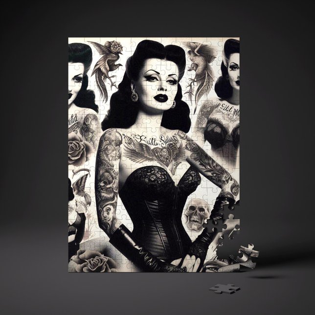 Puzzle Vintage Tattooed Goth Woman Collage (Créateur téléchargé)
