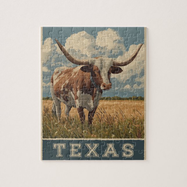 Puzzle Vintage Texas Longhorn Bull Retro Travel (Vertical)