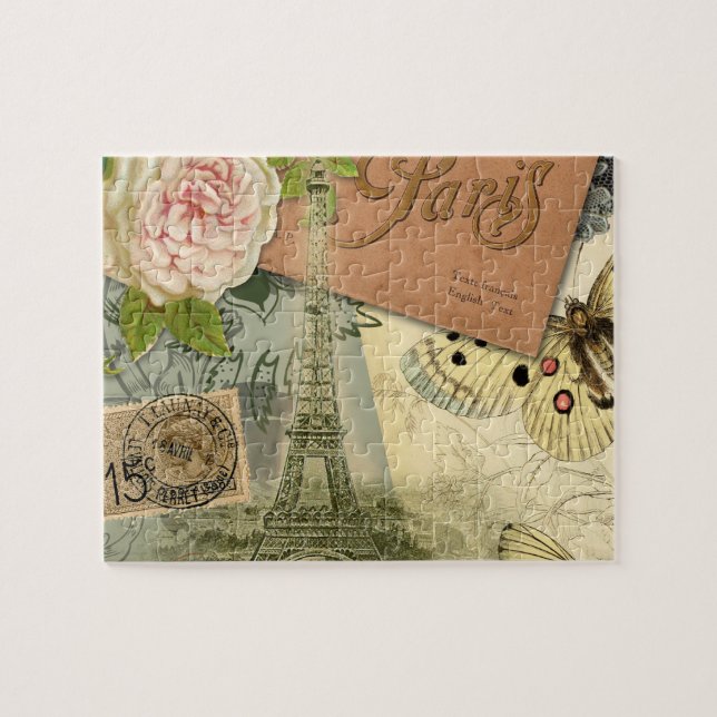 Puzzle Vintage Tour Eiffel Paris France Collage voyage (Horizontal)