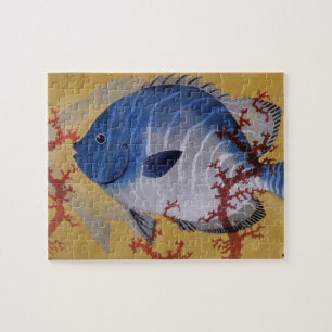 Puzzle Vintage Tropical Blue Fish Coral Marine Ocean Life