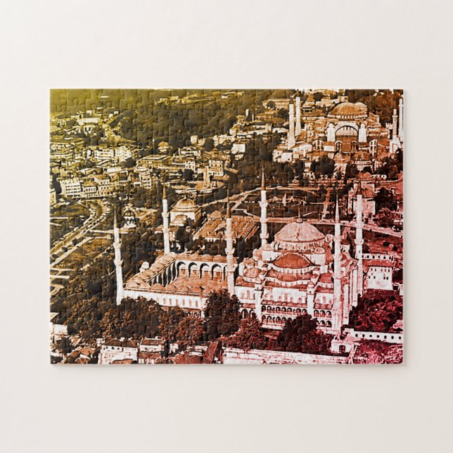 Puzzle Vintage Turquie Istanbul bleu mosquée vue d'ensemb (Horizontal)