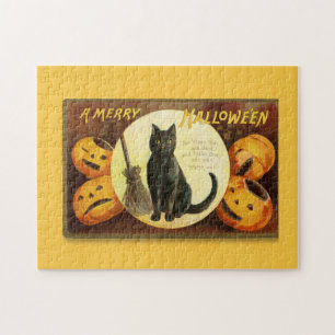 Puzzle Vintage un joyeux chat noir Halloween