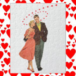 Puzzle Vintage Valentine's Day, Romantic Floating Hearts<br><div class="desc">Vintage illustration love and romance Valentine's Day image with a young happy newlywed couple walking with their arms around each other and with hearts floating around.</div>
