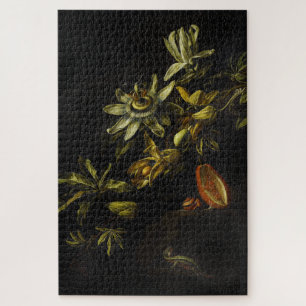 Puzzle Vintage vie morte avec Passionflowers sur noir