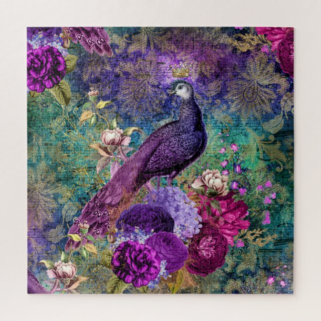 Puzzle Vintage violet antique et paon Turquoise (Vertical)