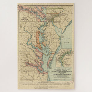 Puzzle Vintage Virginia and Maryland Colonies Map (1905)