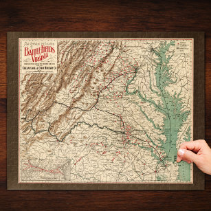 Puzzle Vintage Virginia Civil War Battlefields Map 1895