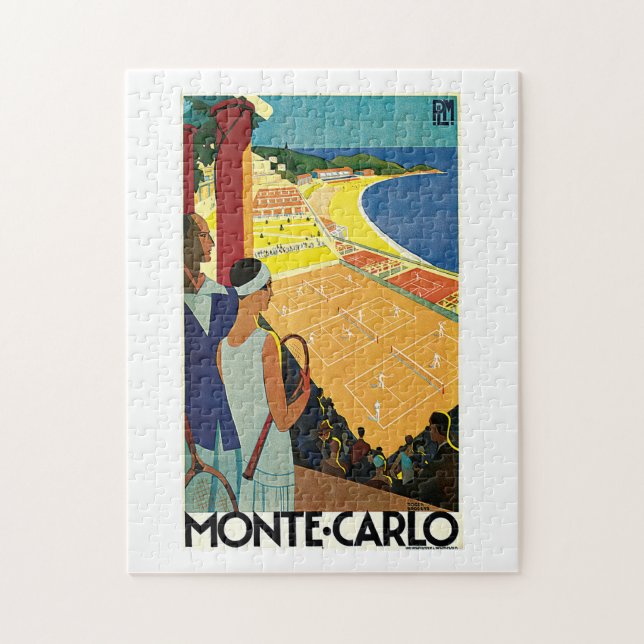 Puzzle Vintage voyage de tennis Monte Carlo Monaco (Vertical)