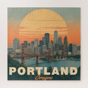 Puzzle Vintage voyage Skyline Retro Portland Oregon