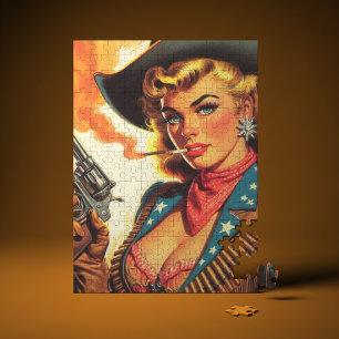 Puzzle Vintage Western Cowgirl Pin Up