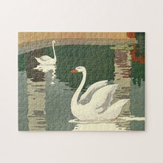 Puzzle Vintage White Swans Illustrated