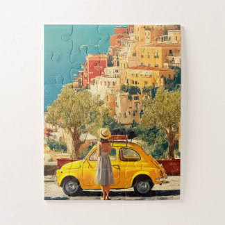 Puzzle Vintage Yellow Car by the Amalfi Coast, Positano