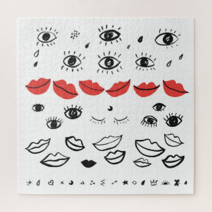 Puzzle Vintages yeux, motif des lèvres rouges.