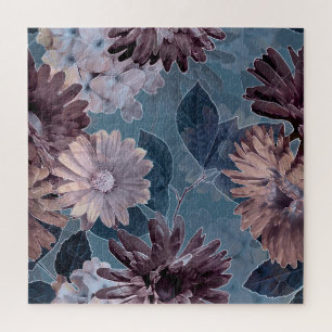 Puzzle Violet monochrome : Aquarelle Florale sans couleur