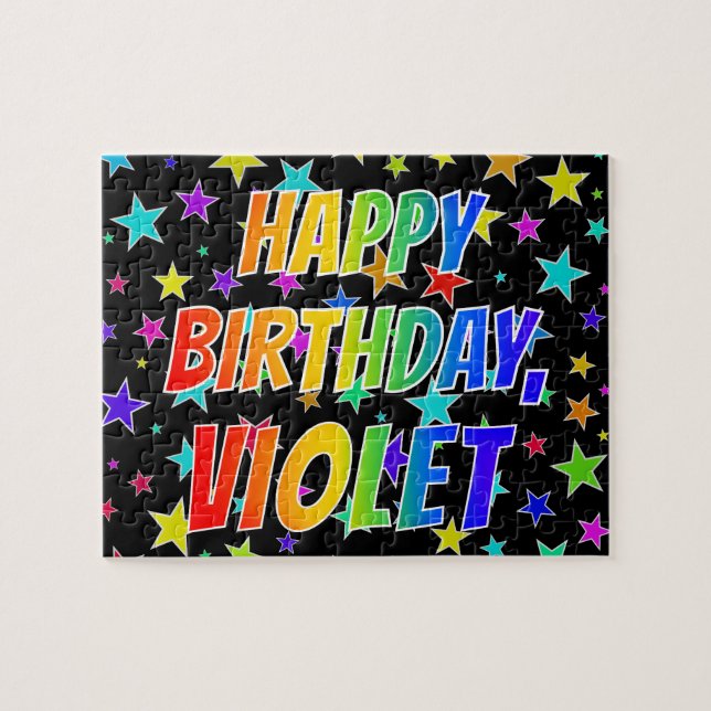 Puzzle "VIOLET" Prénom, Fun "JOYEUX ANNIVERSAIRE" (Horizontal)