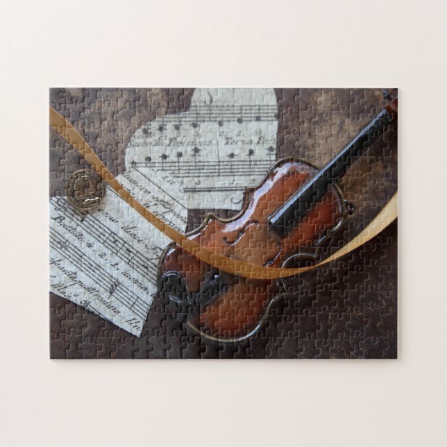 Puzzle Violon avec livre et coeurs (Horizontal)