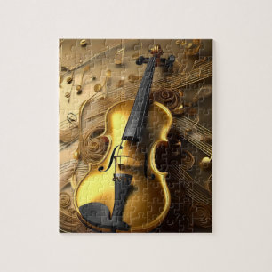 Puzzle Violon Or vintage Sur Cordes Musicales D'Or,