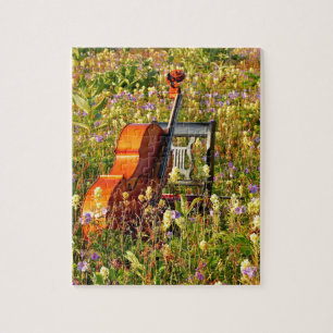 Puzzle Violoncelle avec la chaise dans un domaine des