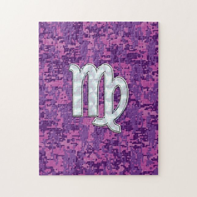 Puzzle Virgo Sign on Pink Fuchsia Digital Camouflage (Vertical)