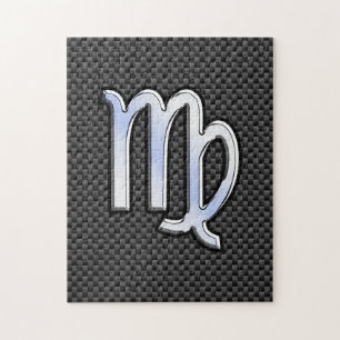 Puzzle Virgo Zodiac Sign on Charcoal Carbon Fiber Style