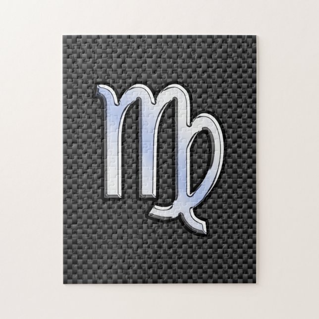 Puzzle Virgo Zodiac Sign on Charcoal Carbon Fiber Style (Vertical)