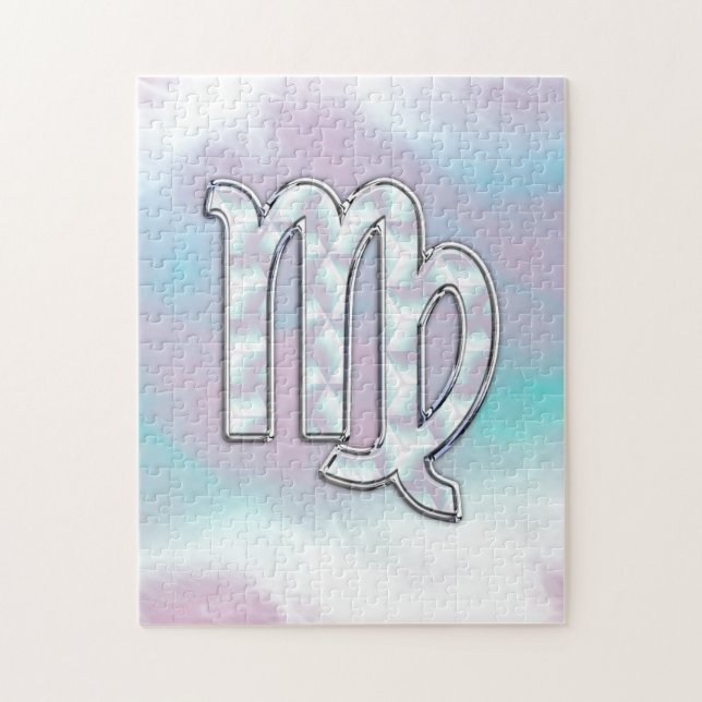 Puzzle Virgo Zodiac Sign on Pastels Mother of Pearl Style (Vertical)
