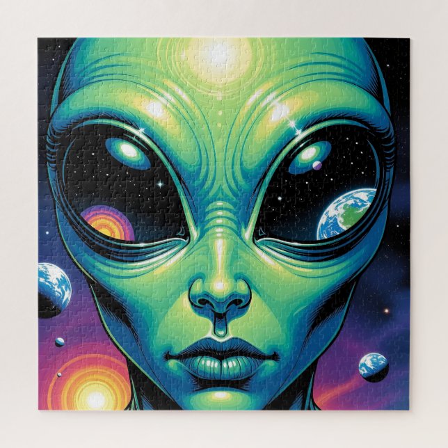 Puzzle Visage Alien avec des planètes Réflexions dans les (Vertical)